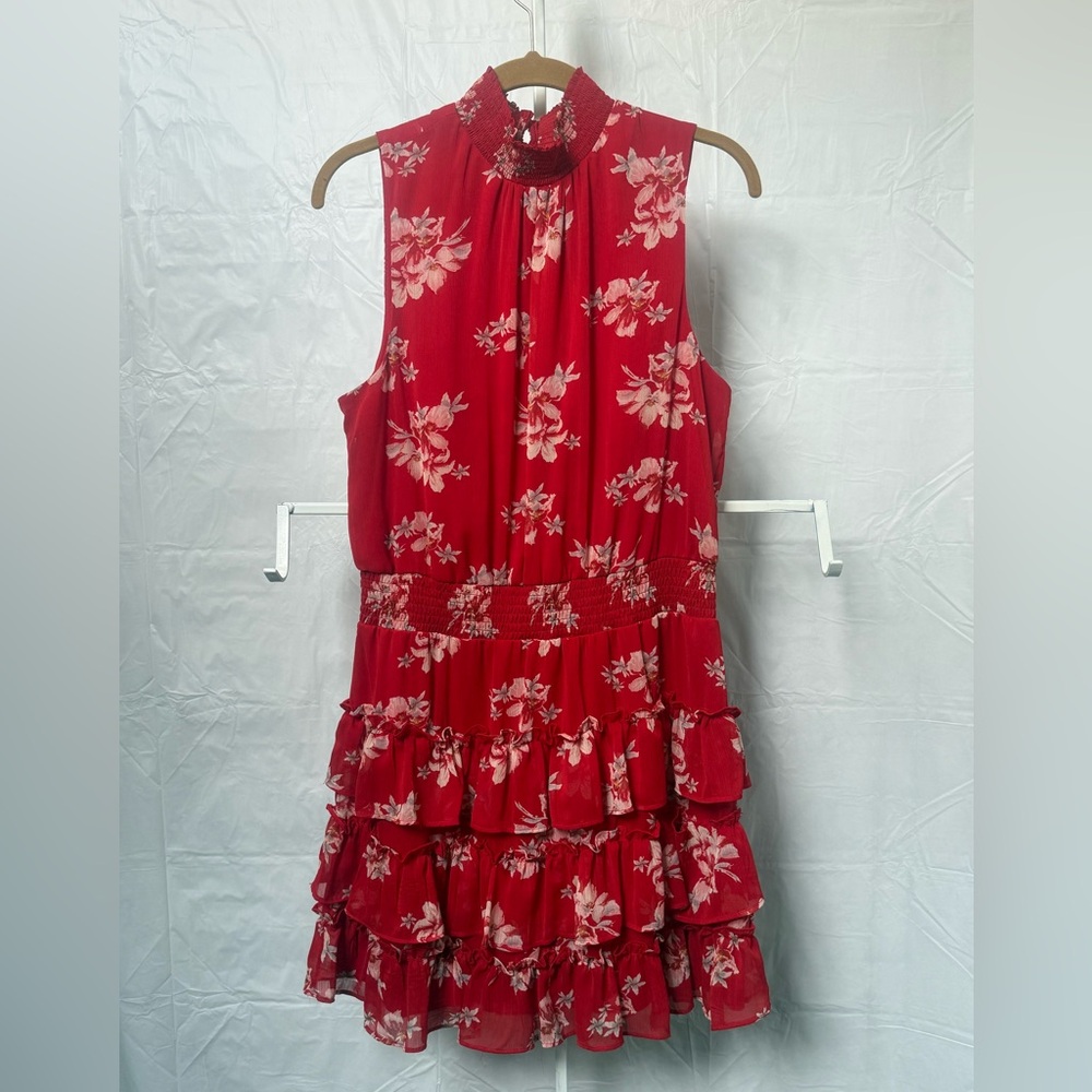 MSK Red Floral Tiered Sleeveless Dress - Picture 2 of 6